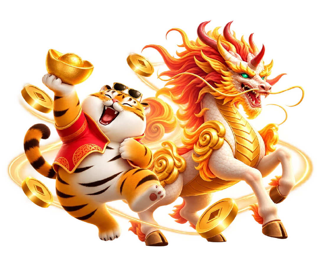 Lucky365 Fortune Tiger and golden Qilin slot game characters with lucky coins